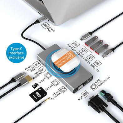 13 in 1 USB-C Hub with Wireless Charging